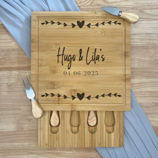 Square Personalised Cheese Board Set - Various Anniversary/Wedding Designs