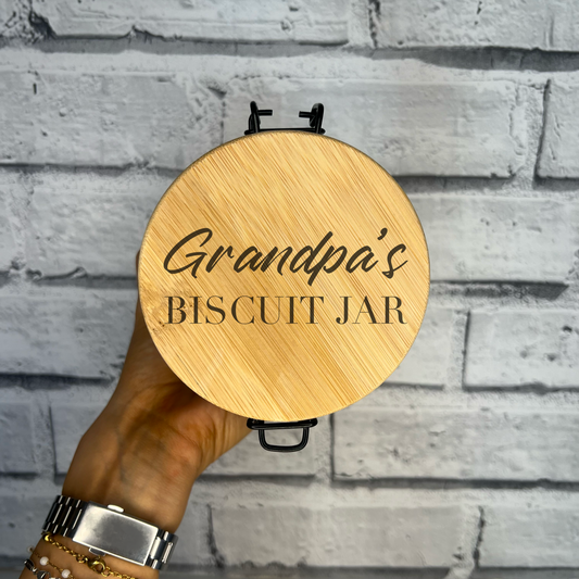 Glass Biscuit Jar With Personalised Laser Engraved Lid - Various Designs