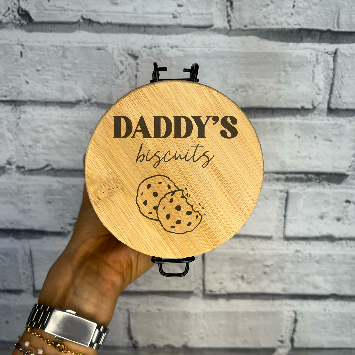 Glass Biscuit Jar With Personalised Laser Engraved Lid - Various Designs