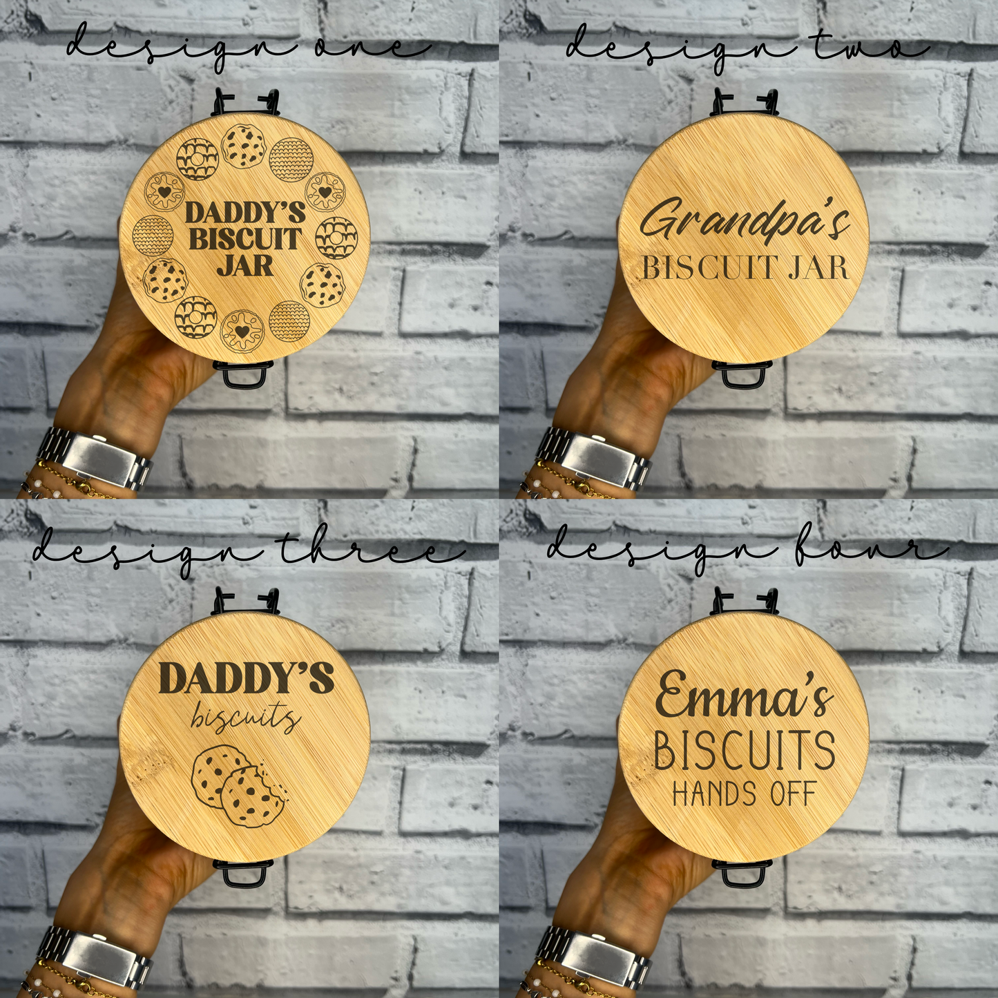 Glass Biscuit Jar With Personalised Laser Engraved Lid - Various Designs