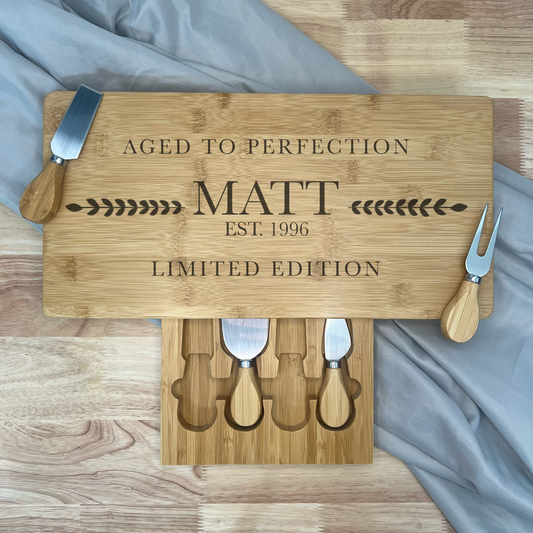 Rectangle Personalised Cheese Board Set - Milestone Birthday - Various Designs