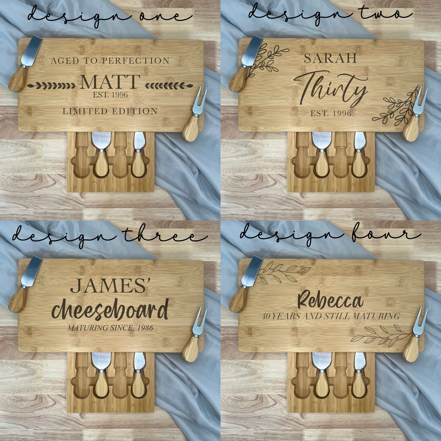 Rectangle Personalised Cheese Board Set - Milestone Birthday - Various Designs