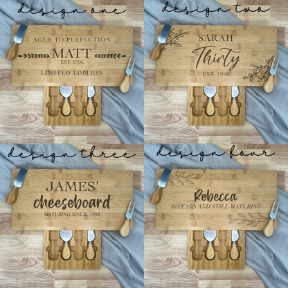 Rectangle Personalised Cheese Board Set - Milestone Birthday - Various Designs