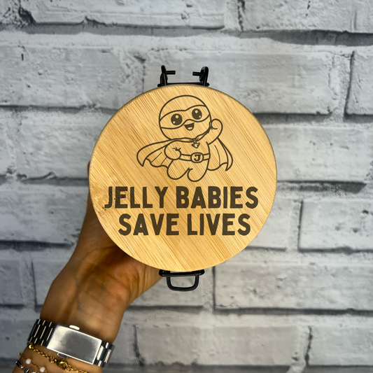 Jar With Laser Engraved Lid - Type One Diabetes Jelly Babies Save Lives