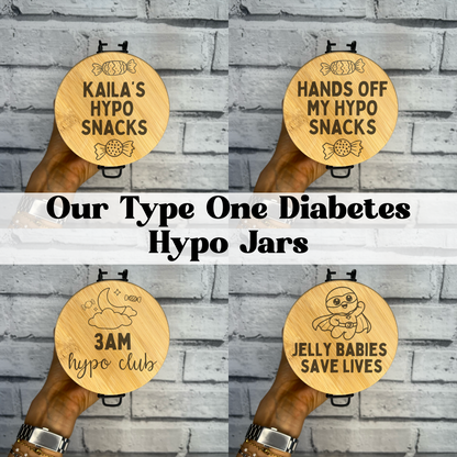 Jar With Laser Engraved Personalised - Type One Diabetes Hypo Snack Jar
