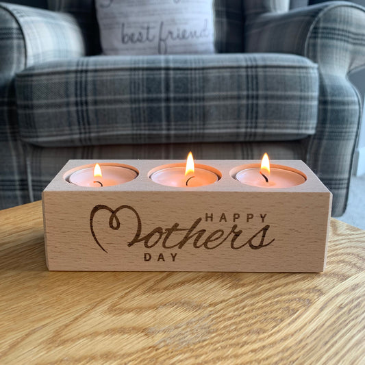 Happy Mother's Day - Wooden Three Tea Light Holder