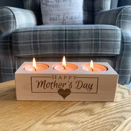 Happy Mother's Day - Wooden Three Tea Light Holder