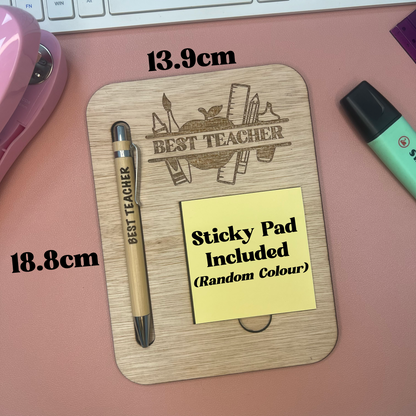 Best Teacher - Post It Note Holder and Pen