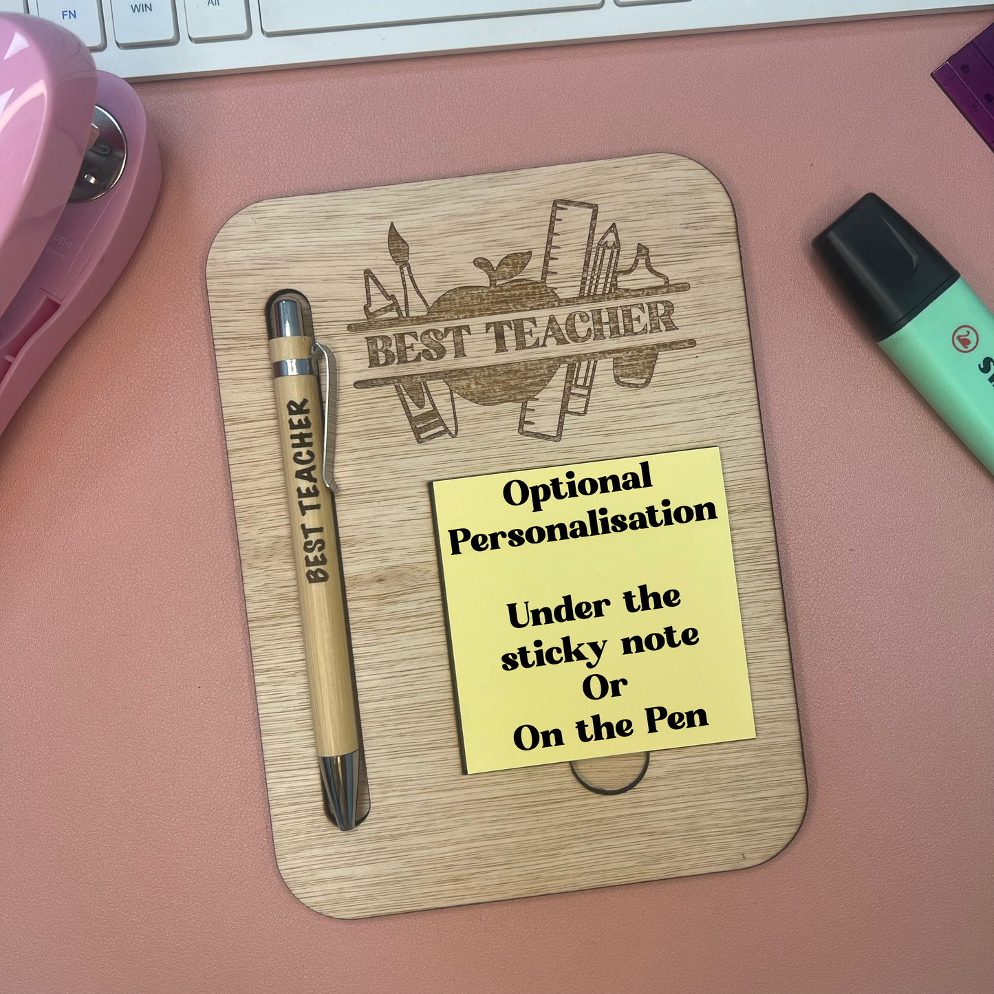 Best Teacher - Post It Note Holder and Pen