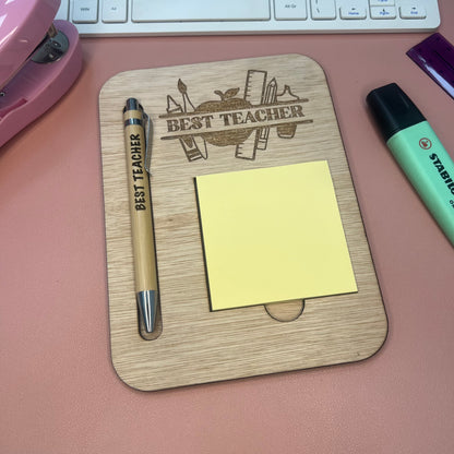 Best Teacher - Post It Note Holder and Pen