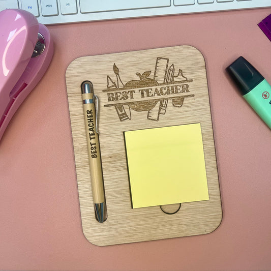 Best Teacher - Post It Note Holder and Pen