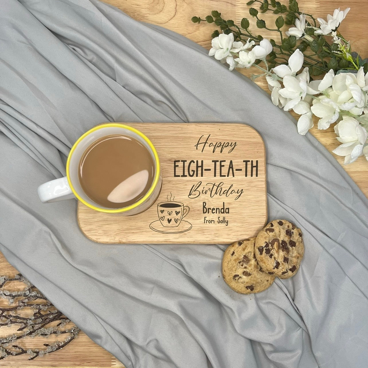 Personalised Wooden Tea & Biscuit Board - Age - Nine-Tea-Th