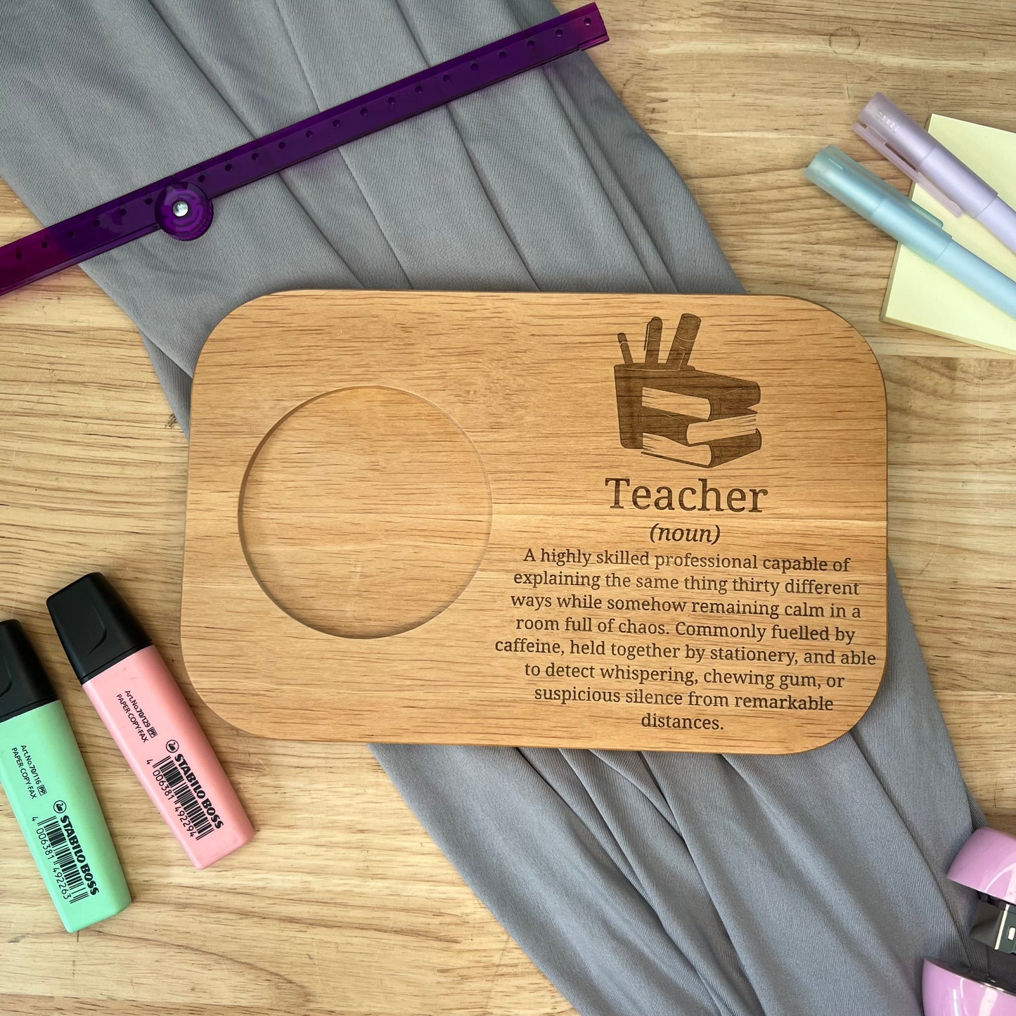 Personalised Wooden Tea & Biscuit Board - Teacher Dictionary Description