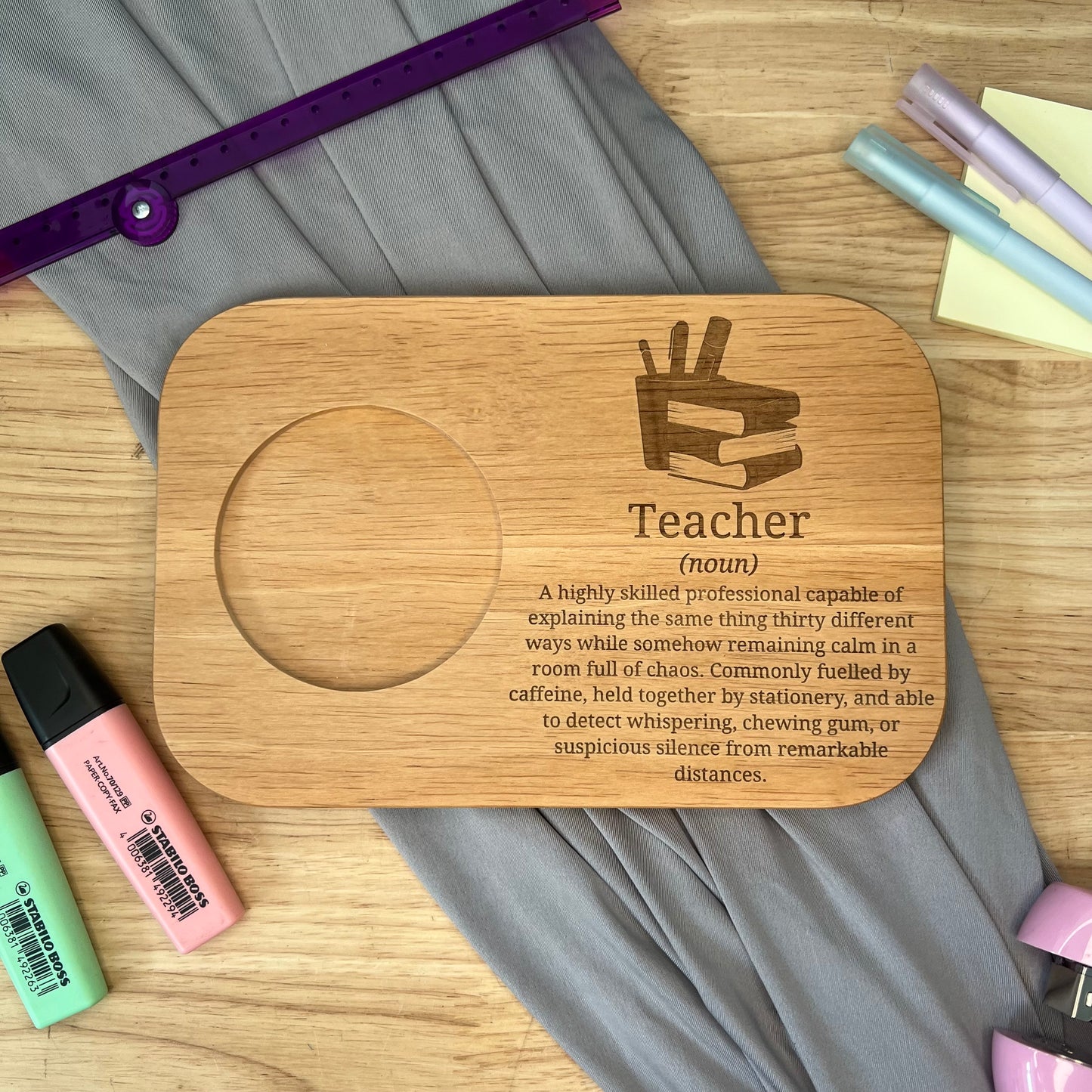 Personalised Wooden Tea & Biscuit Board - Teacher Dictionary Description