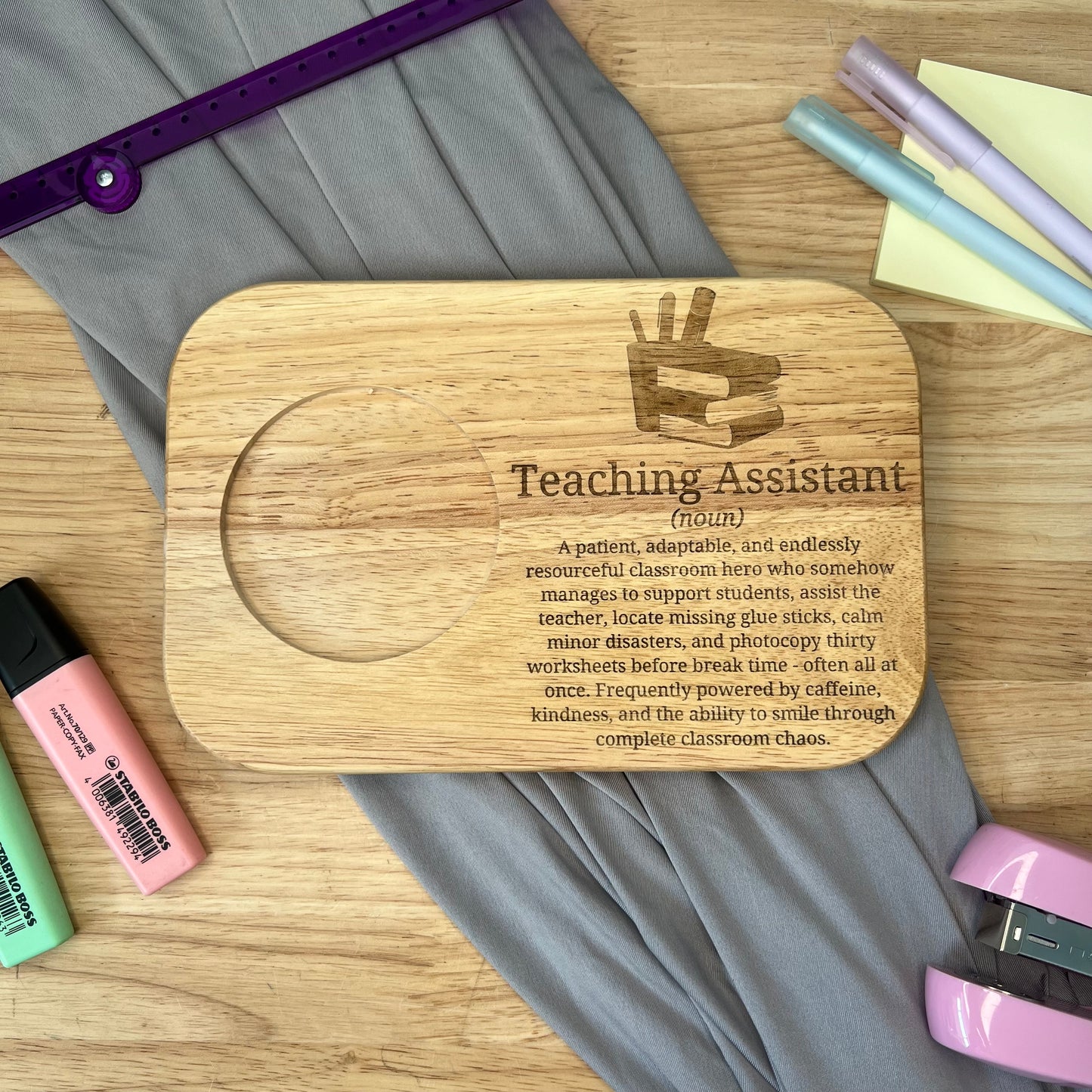 Personalised Wooden Tea & Biscuit Board - Teaching Assistant Dictionary Description