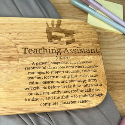 Personalised Wooden Tea & Biscuit Board - Teaching Assistant Dictionary Description