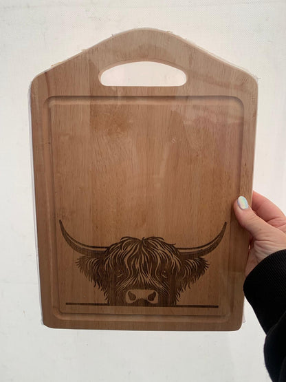 Bamboo Chopping/Serving Board - Peeking Highland Cow