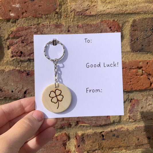 Laser Engraved Wooden Clover Keyring