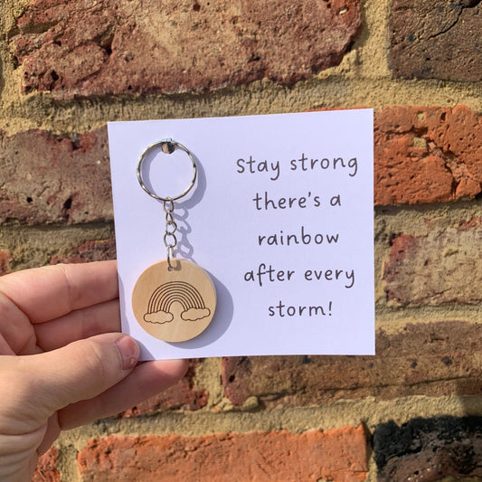 Laser Engraved Wooden Rainbow Keyring / Brave The Storm / Stay Strong There’s A Rainbow After Every Storm