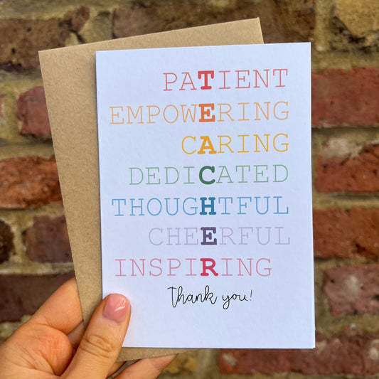 Thank You Card - Teacher Acrostic - A6