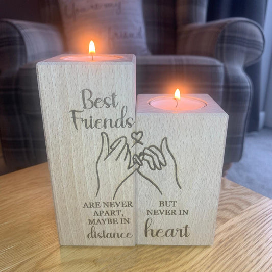 Set Of Two Wooden Tea Light Holder - Best Friends
