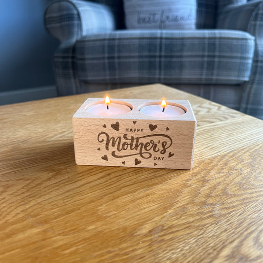 Happy Mother's Day - Wooden Two Tea Light Holder