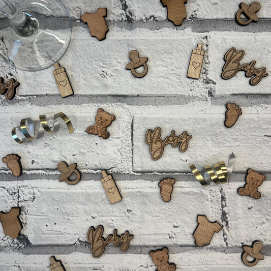 Wooden Table Confetti - Baby Shower