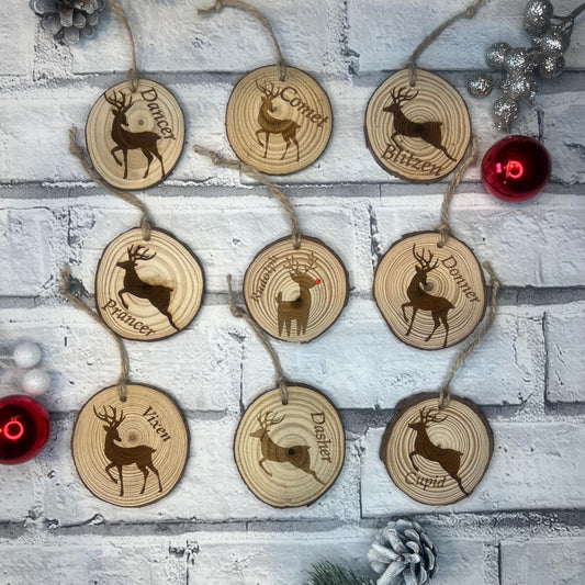 Father Christmas's Reindeer Log Slice Decorations