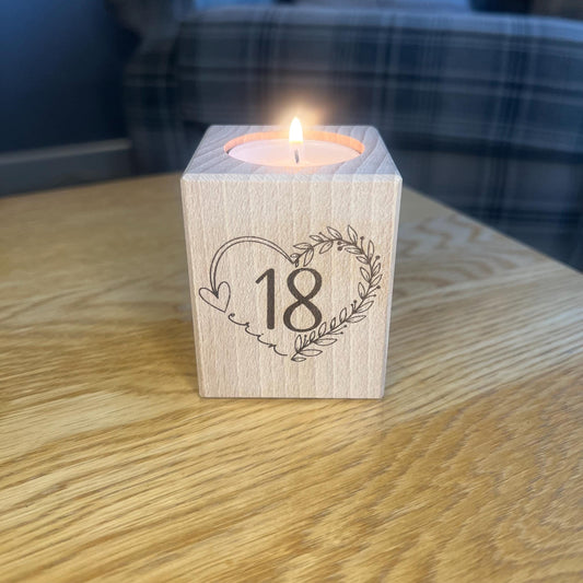 Small Wooden Tea Light Holder - Birthday Personalised