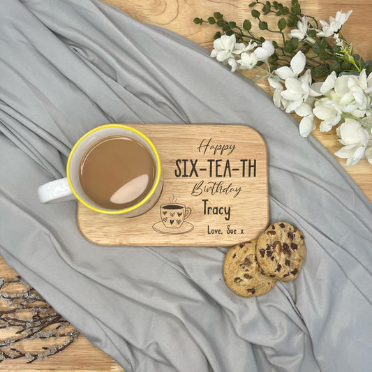 Personalised Wooden Tea & Biscuit Board - Age - Six-Tea-Th