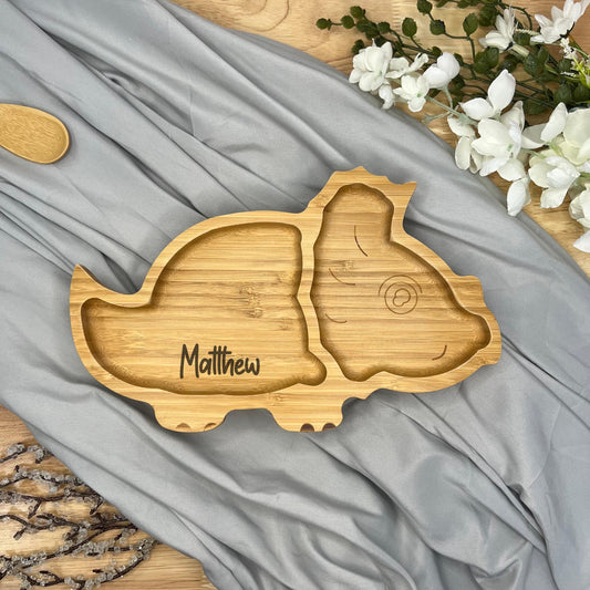 Children's Bamboo Plate With Personalisation - Dinosaur