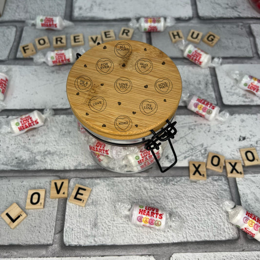 Glass Jar With Laser Engraved Lid - Love Sweets Design