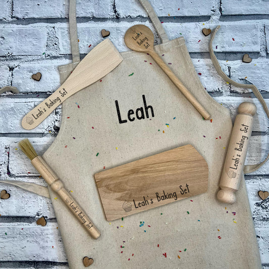 Children's Personalised Mini Wooden Baking Set With Personalised Apron