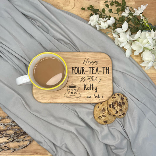 Personalised Wooden Tea & Biscuit Board - Age - Four-Tea-Th