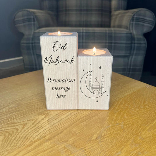 Set Of Wooden Tea Light Holders - Eid Mubarak