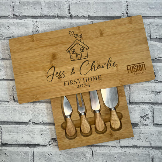 Personalised Rectangle Cheese Board Set - First House